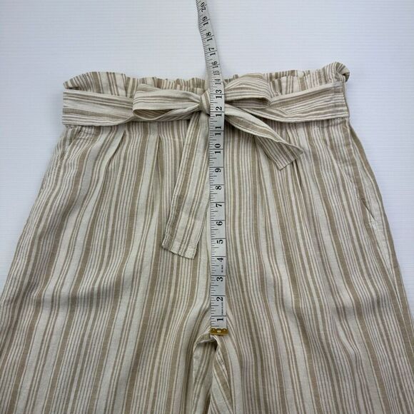 Zac & Rachel Tan White Stripe Wide Leg Cropped Pants Size Medium Boho Style - Picture 8 of 9